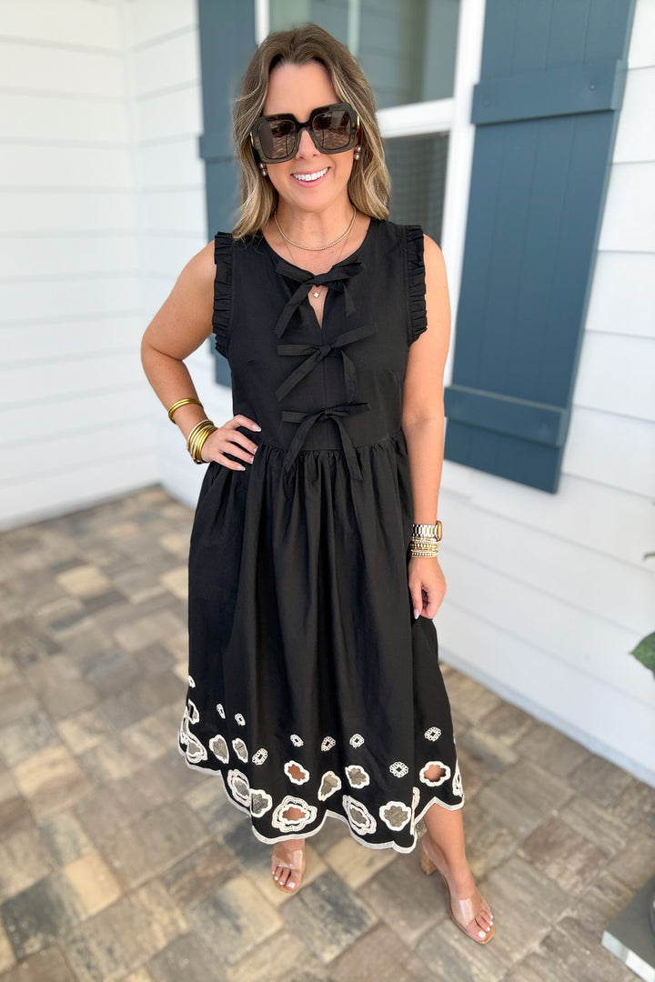 Bow & Go Embroidered Dress - Black