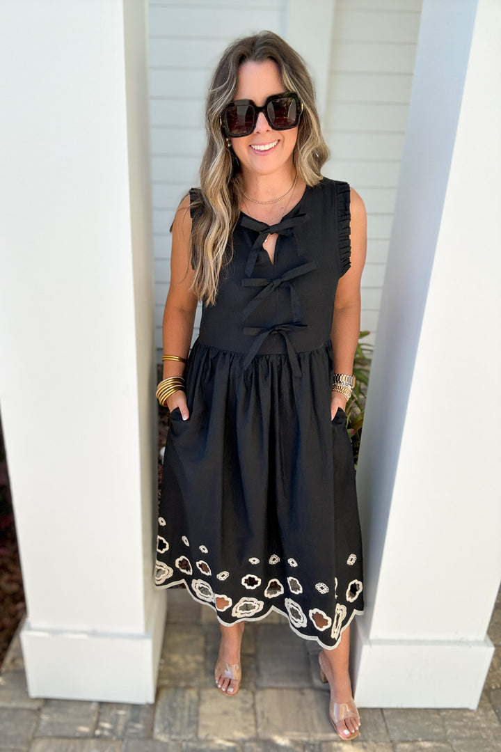 Bow & Go Embroidered Dress - Black