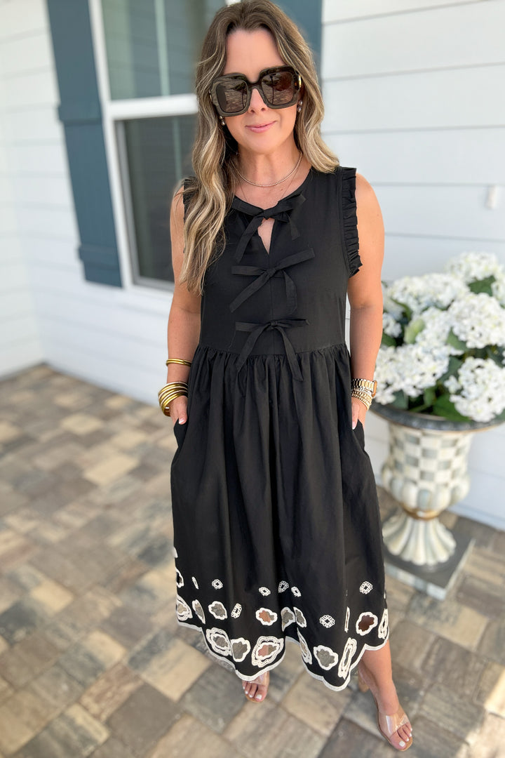 Bow & Go Embroidered Dress - Black