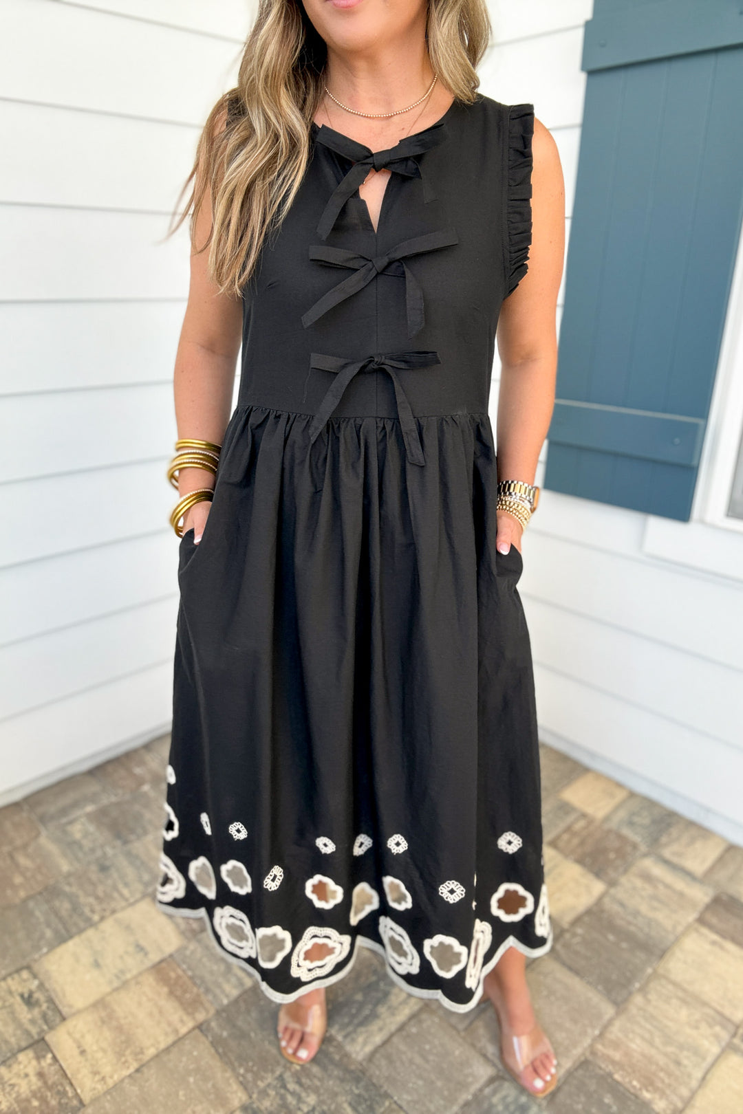 Bow & Go Embroidered Dress - Black