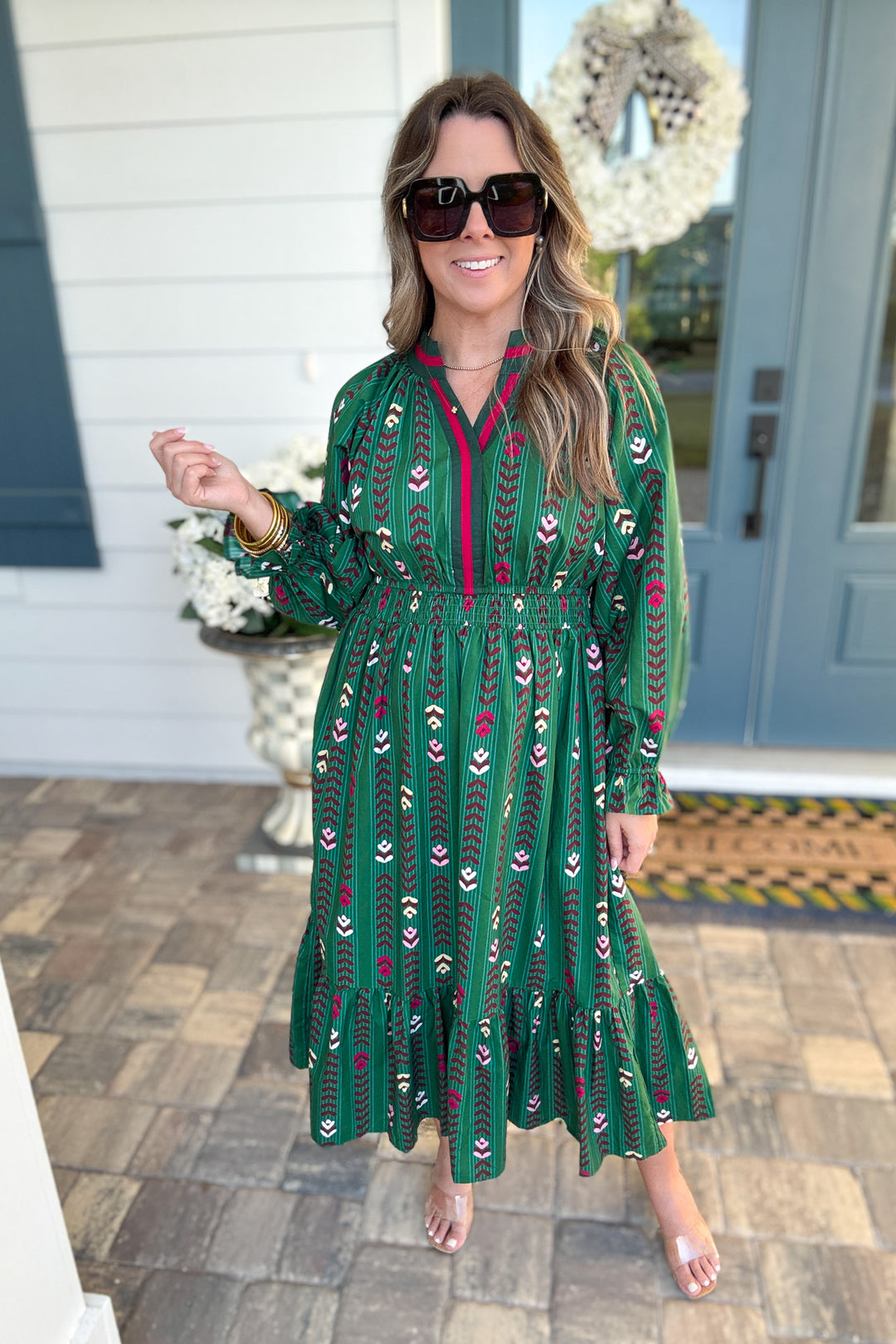 Follow Your Path Printed Midi Dress - Forrest Green