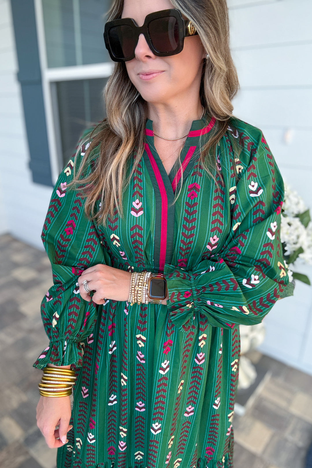 Follow Your Path Printed Midi Dress - Forrest Green