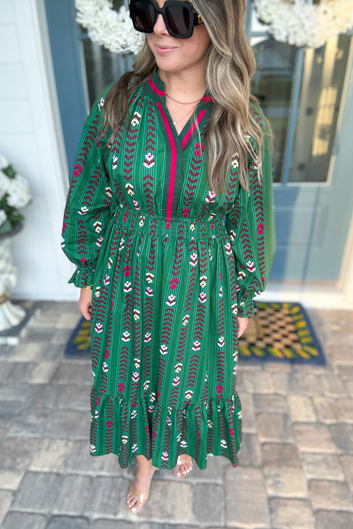 Follow Your Path Printed Midi Dress - Forrest Green