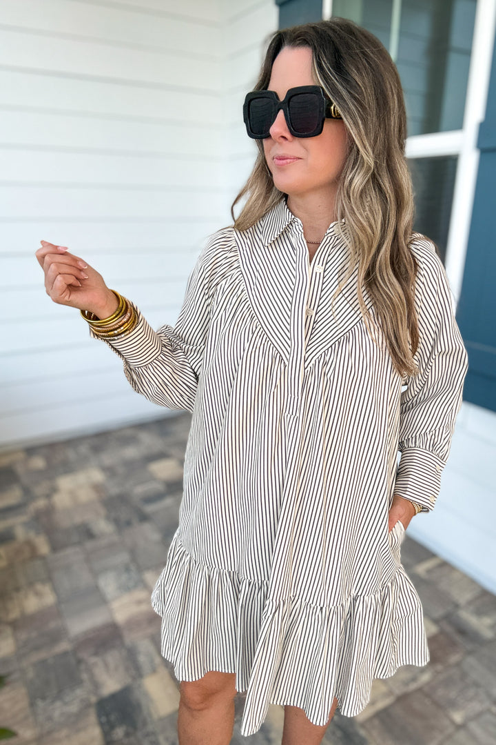 Sundown Stripe Ruffle Dress - Charcoal