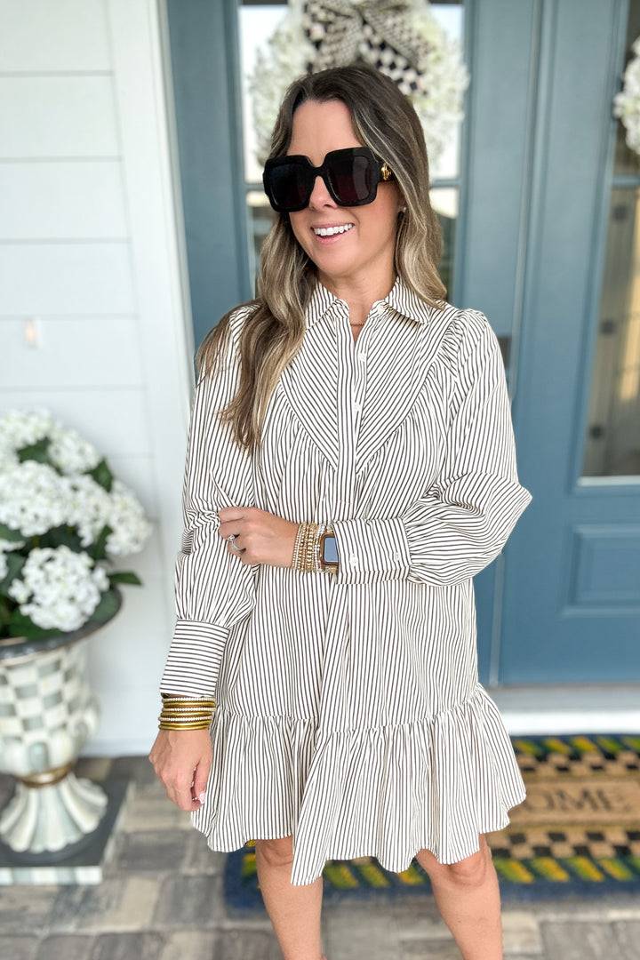 Sundown Stripe Ruffle Dress - Charcoal