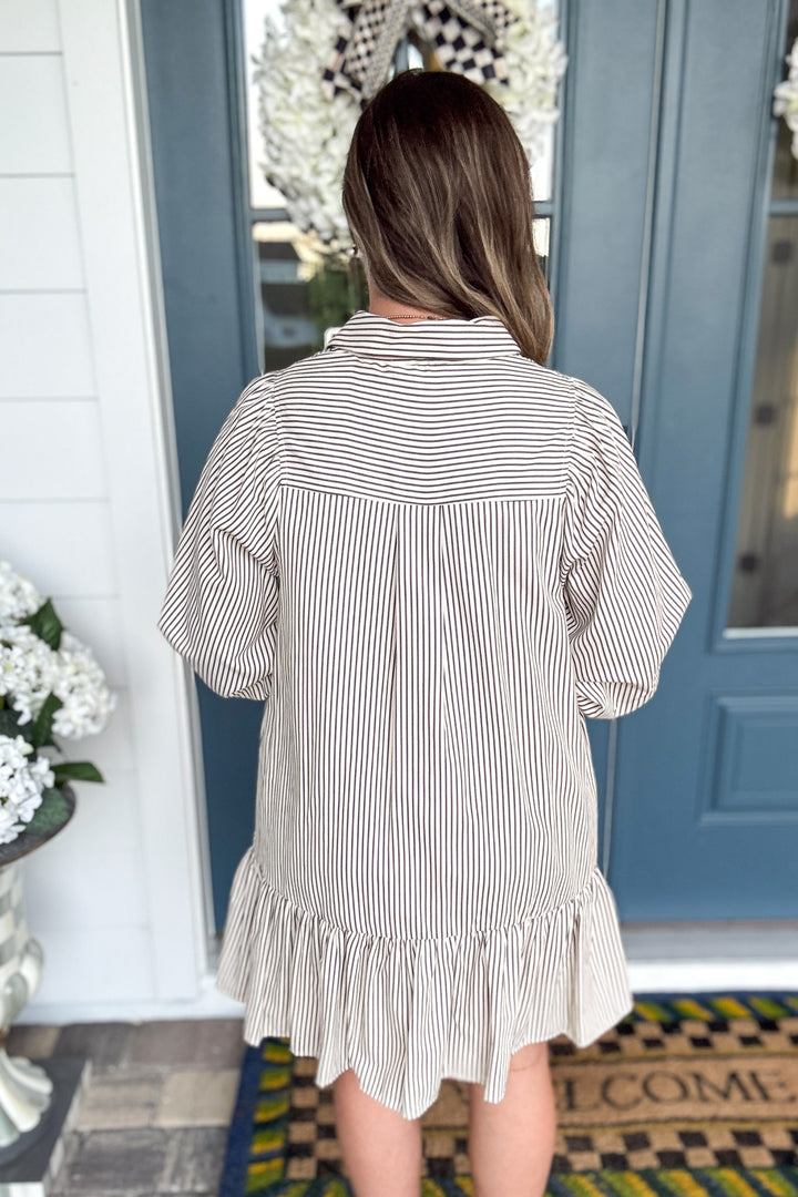 Sundown Stripe Ruffle Dress - Charcoal