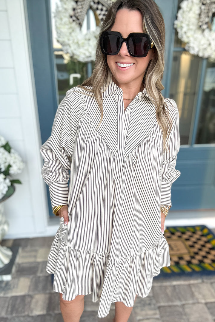 Sundown Stripe Ruffle Dress - Charcoal