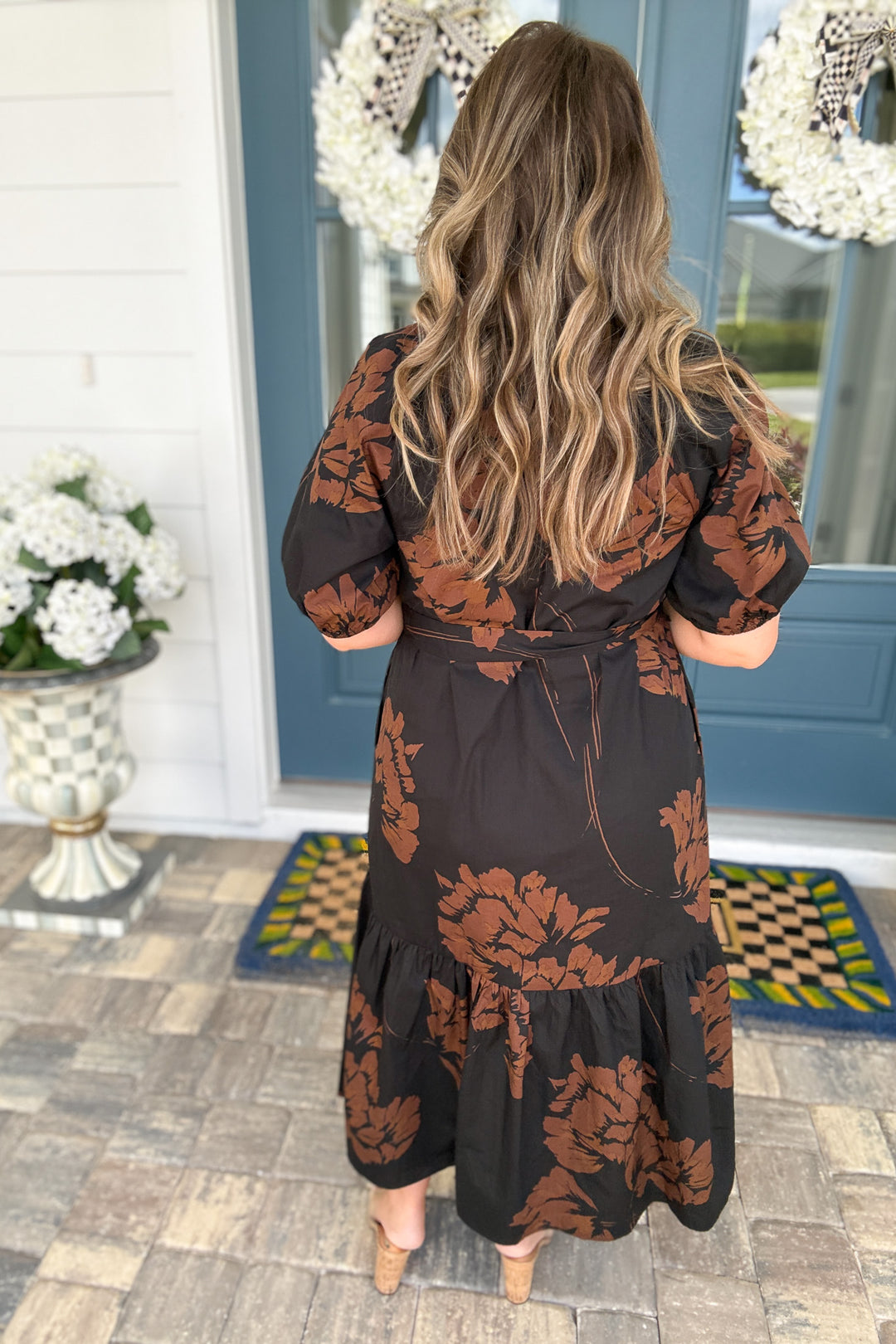 Celina Tiered Midi Dress: Brown