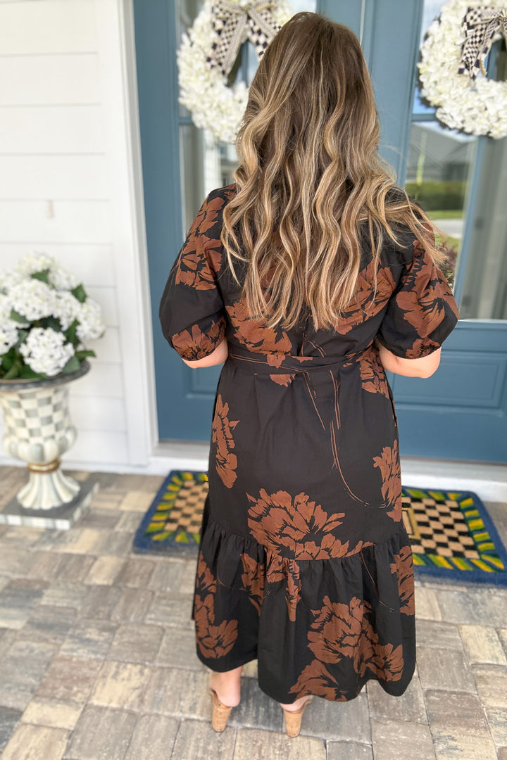 Celina Tiered Midi Dress: Brown