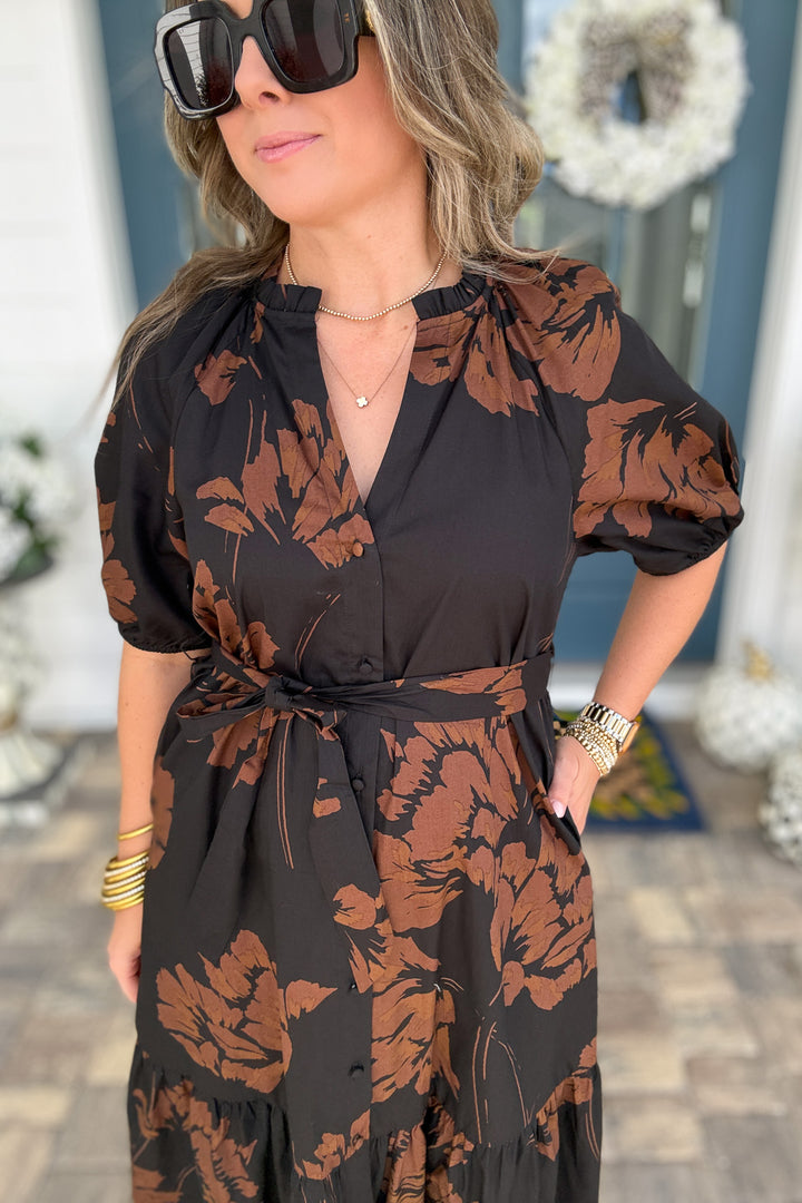 Celina Tiered Midi Dress: Brown