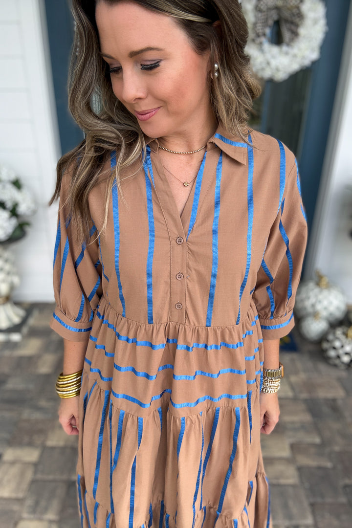 Giving Thanks Stripe  Midi Dress - Mocha