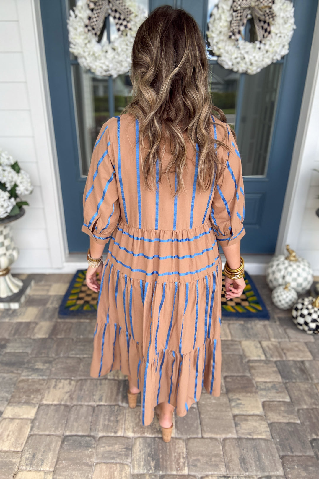 Giving Thanks Stripe  Midi Dress - Mocha