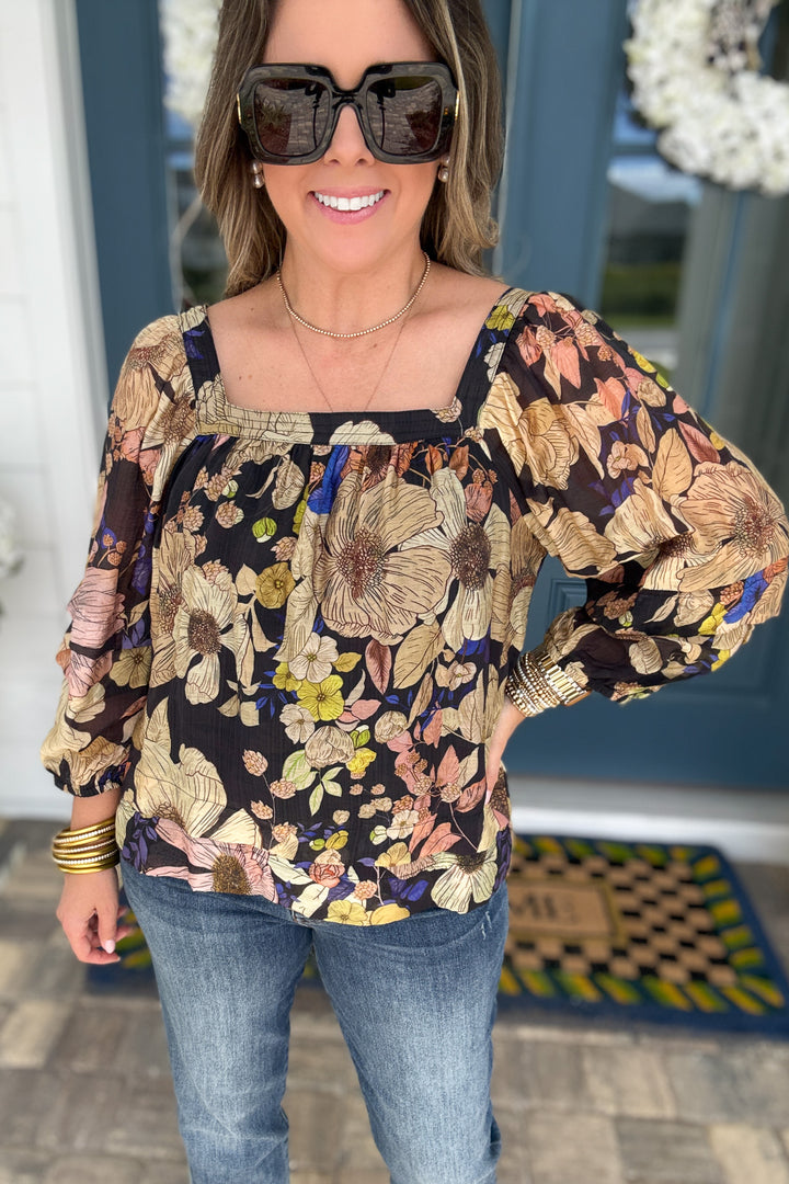 Square It Off Floral Blouse - Black
