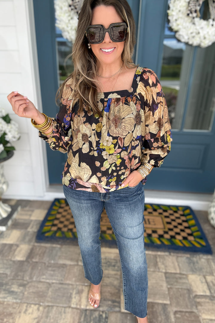 Square It Off Floral Blouse - Black