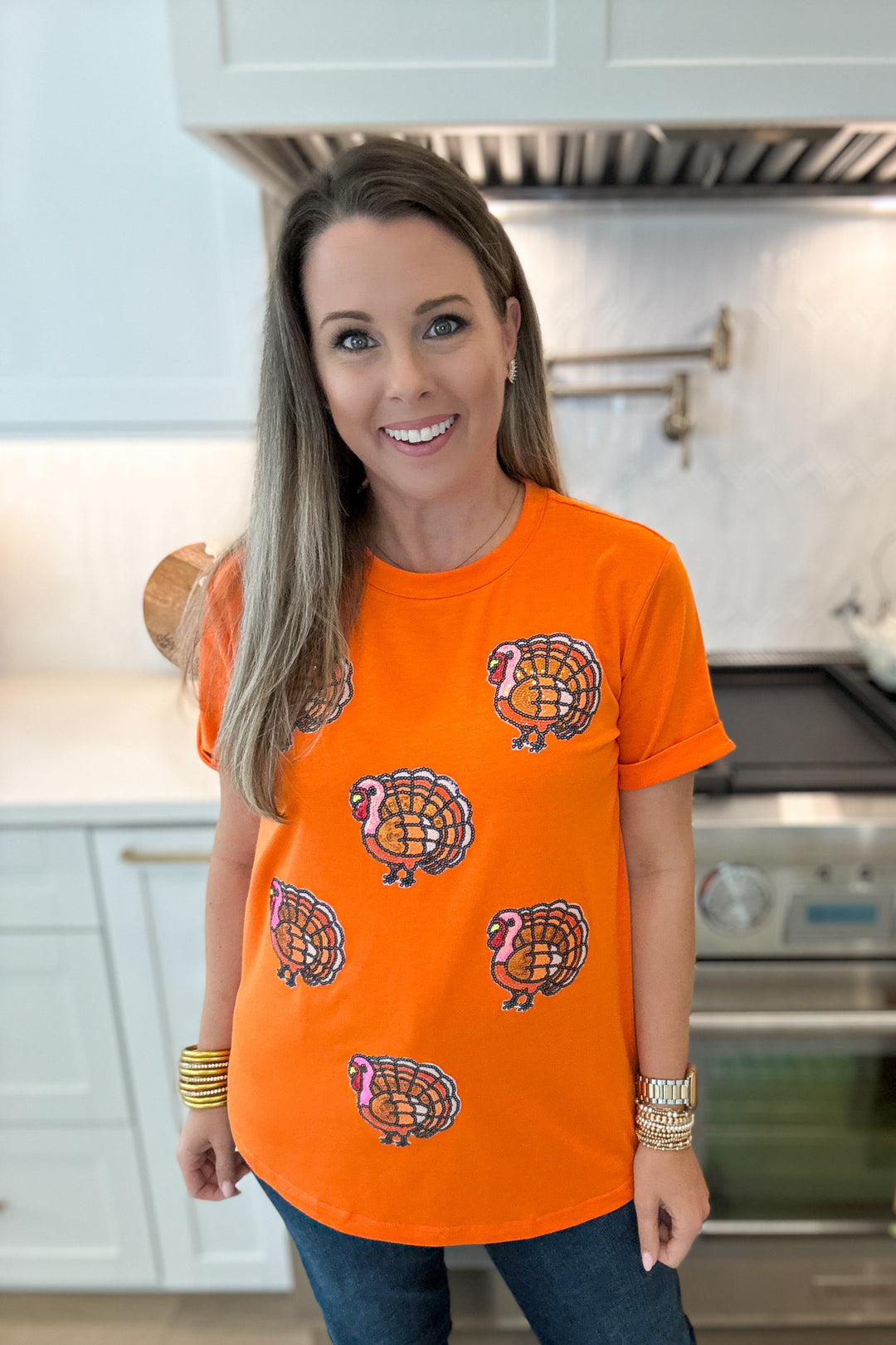 Orange Turkey Sequin Tee