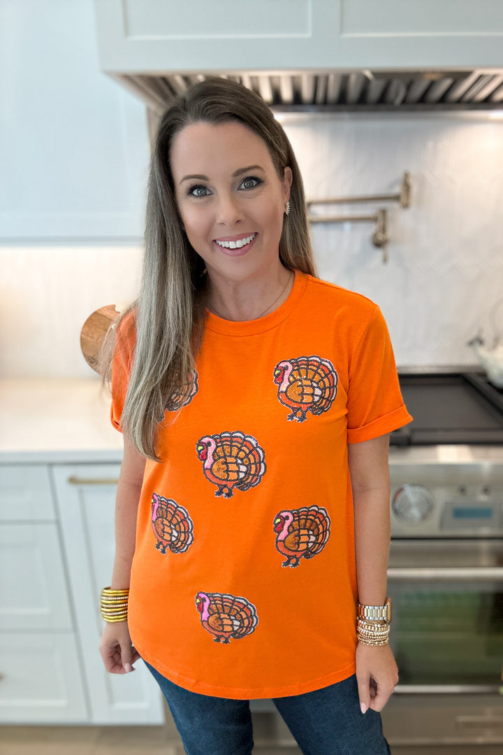 Orange Turkey Sequin Tee