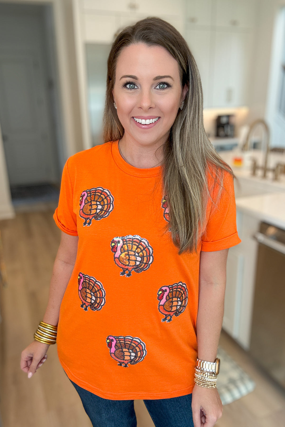 Orange Turkey Sequin Tee