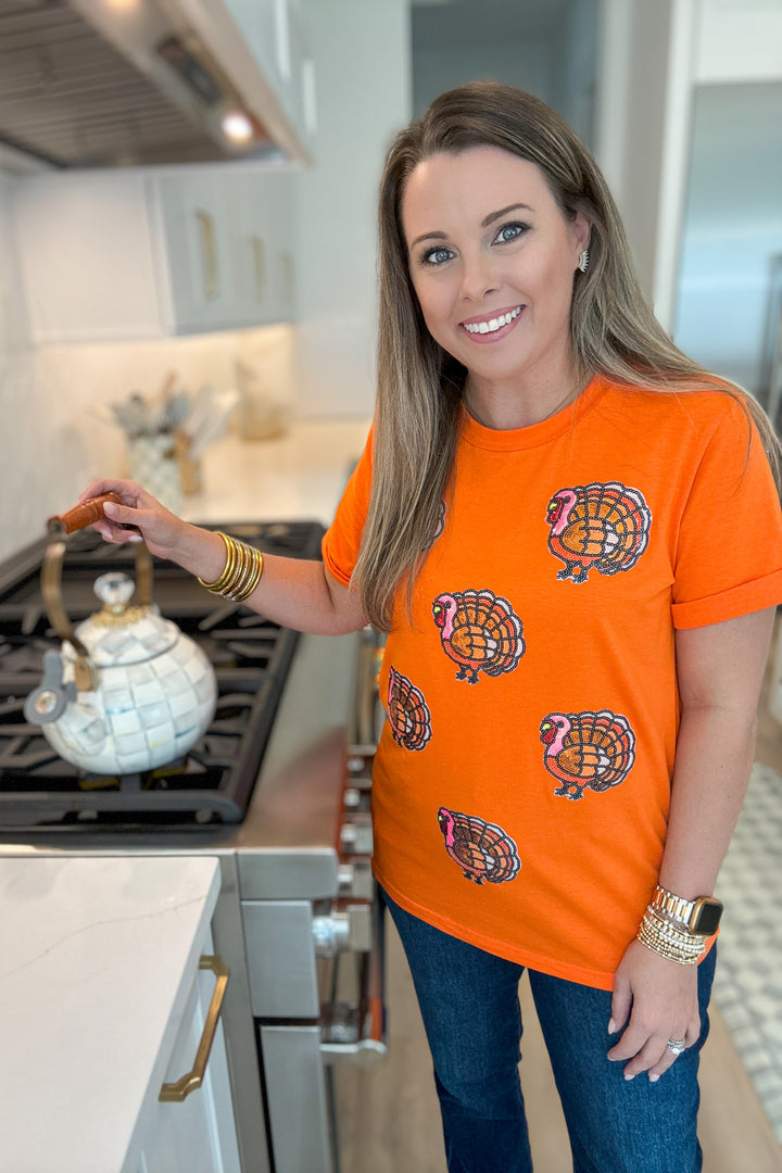Orange Turkey Sequin Tee
