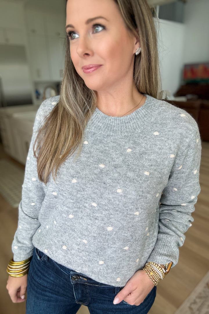 Take Me There Polka Dot Sweater - Heather Gray