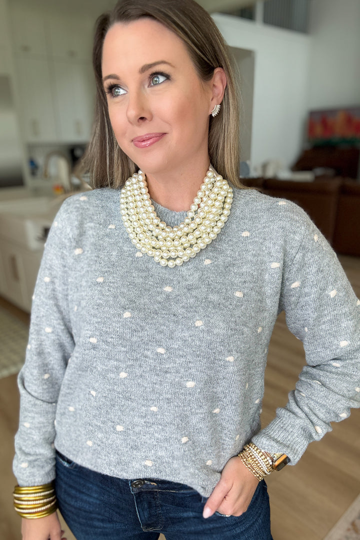Take Me There Polka Dot Sweater - Heather Gray