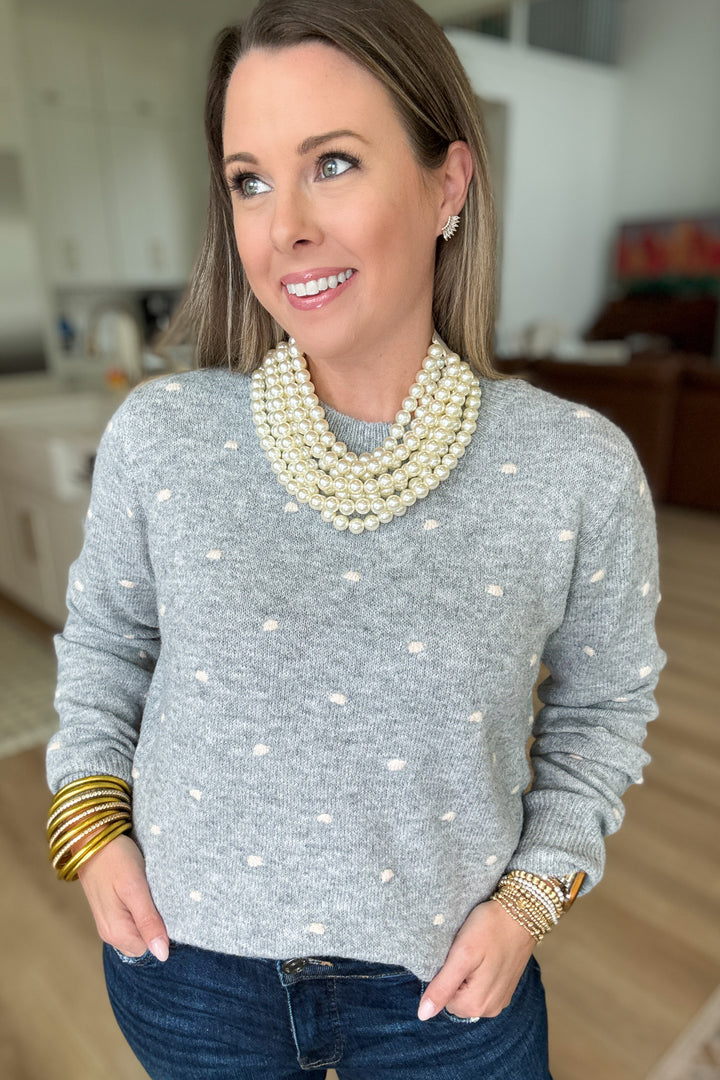 Take Me There Polka Dot Sweater - Heather Gray