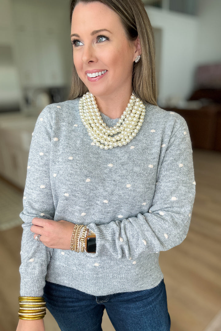Take Me There Polka Dot Sweater - Heather Gray