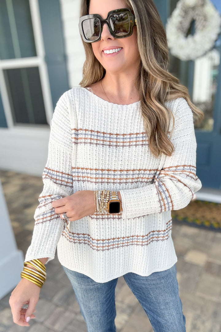 Striped And Simple Sweater:  Taupe Multi
