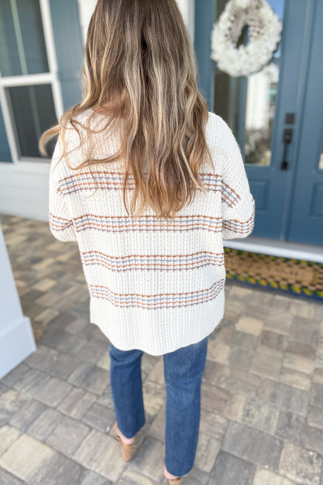 Striped And Simple Sweater:  Taupe Multi
