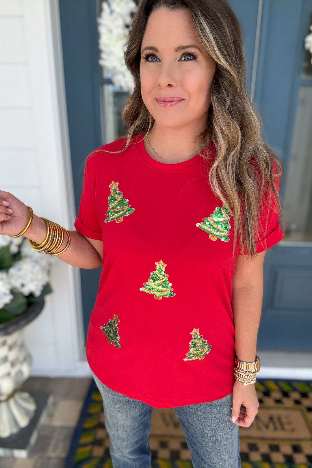 Red Sequined Christmas Tree T Shirt
