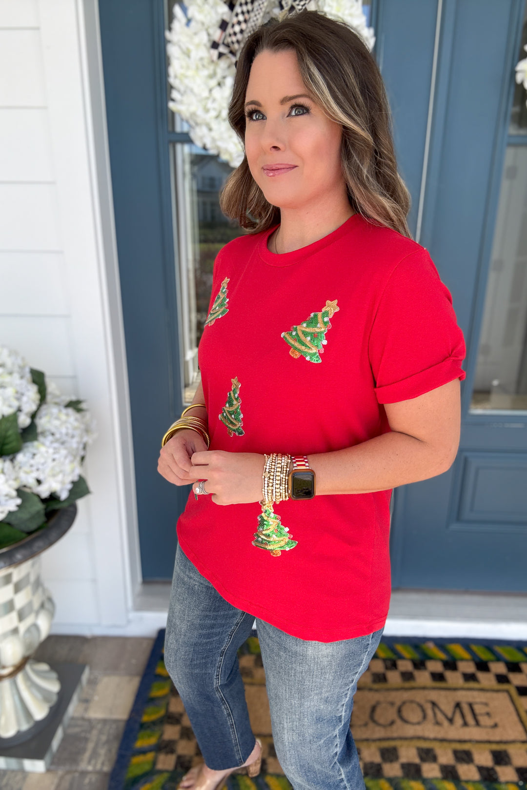 Red Sequined Christmas Tree T Shirt