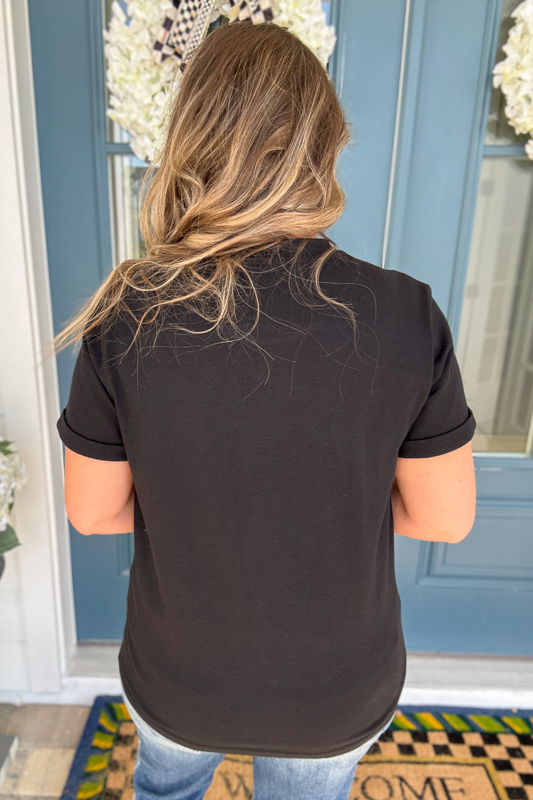 Sequin Santa Tee- Black