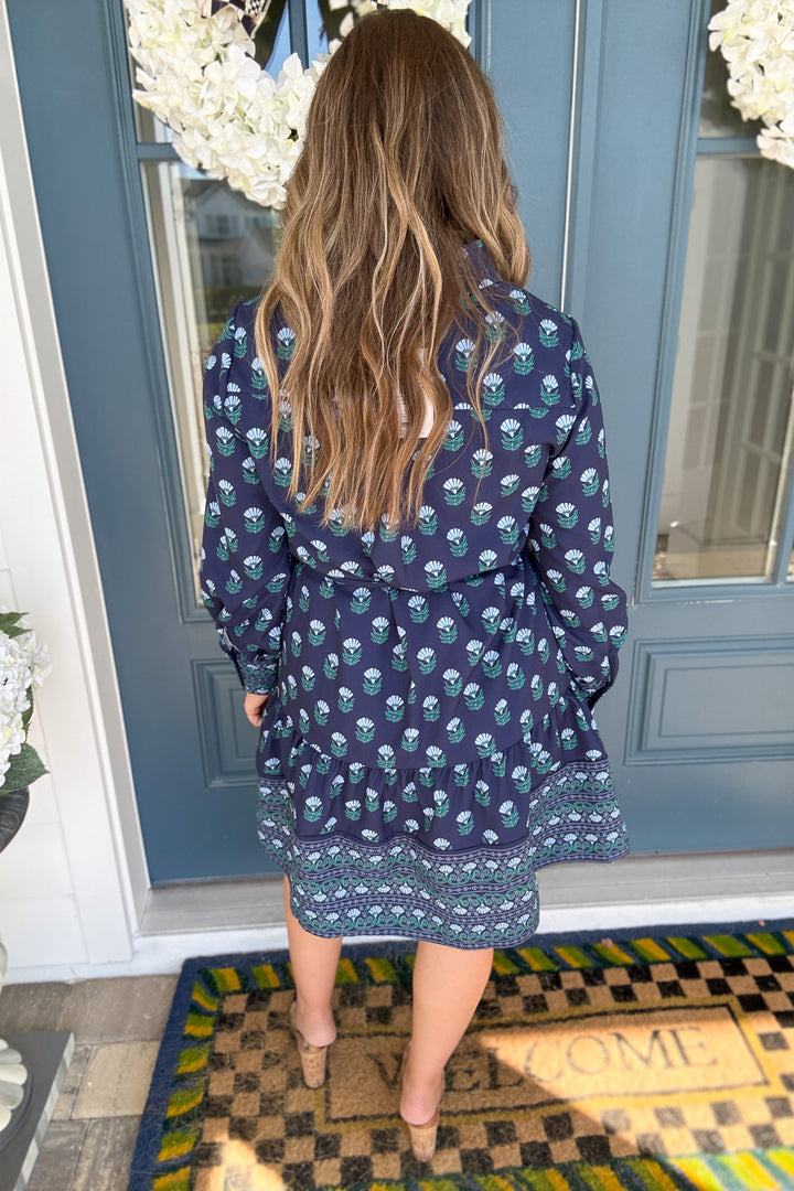 Mary Square: Maya Dress Floral Foulard Blue