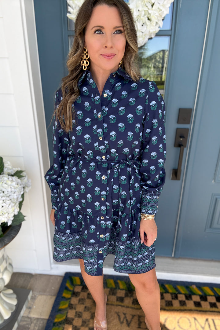 Mary Square: Maya Dress Floral Foulard Blue