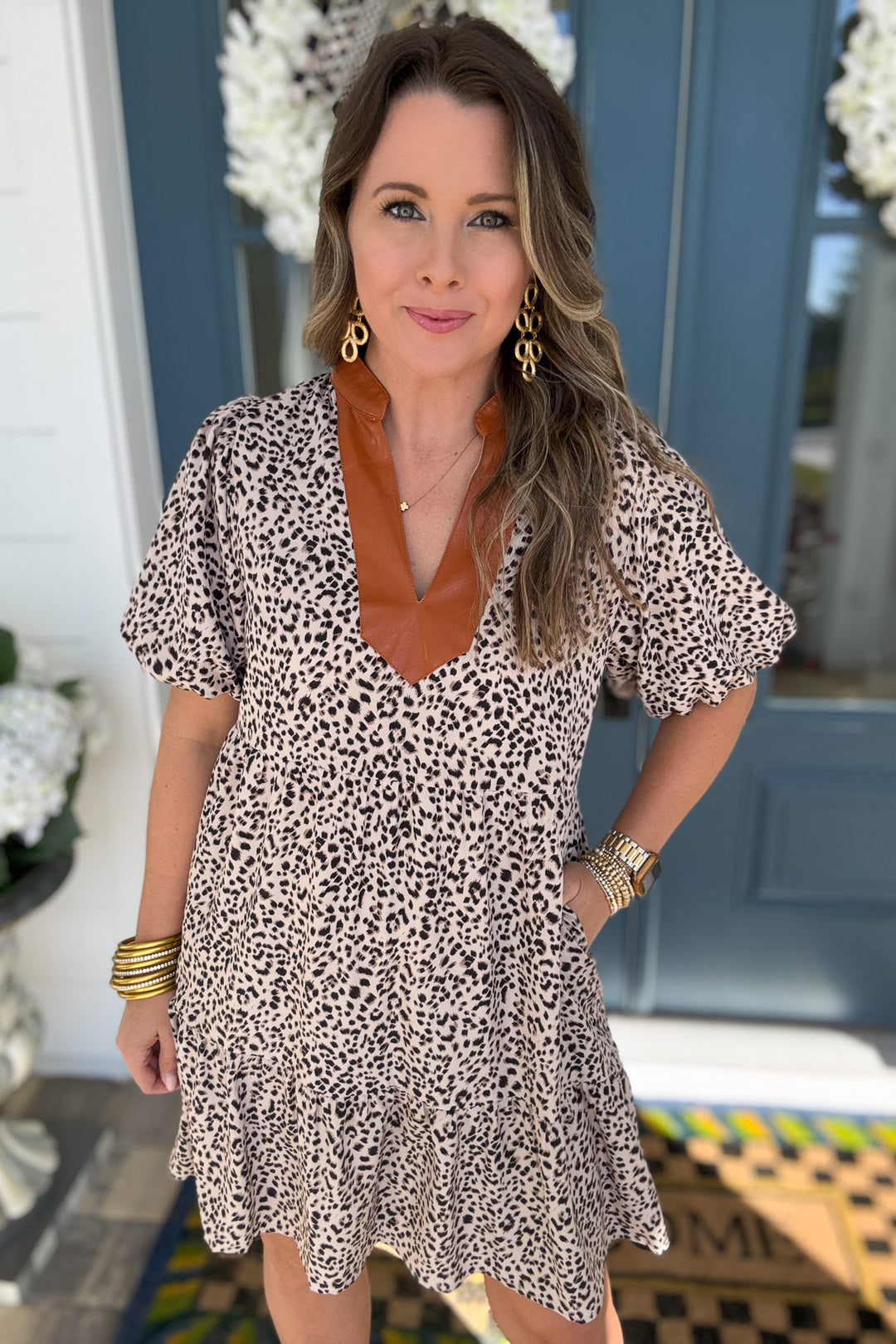 THML: Faux Leather Leopard Dress B Social Boutique THML: Faux Leather Leopard Dress B Social Boutique