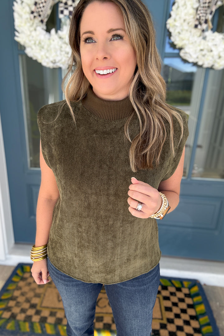 THML: Olive Heritage Mock Neck Top