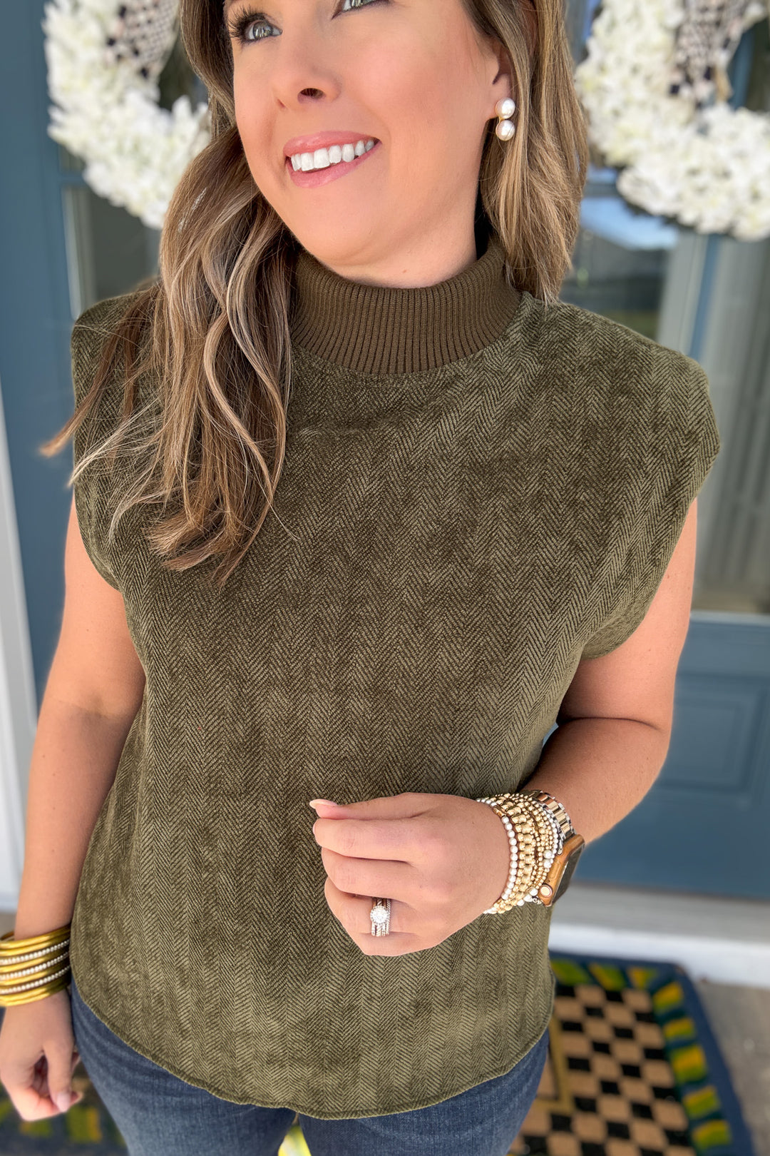 THML: Olive Heritage Mock Neck Top