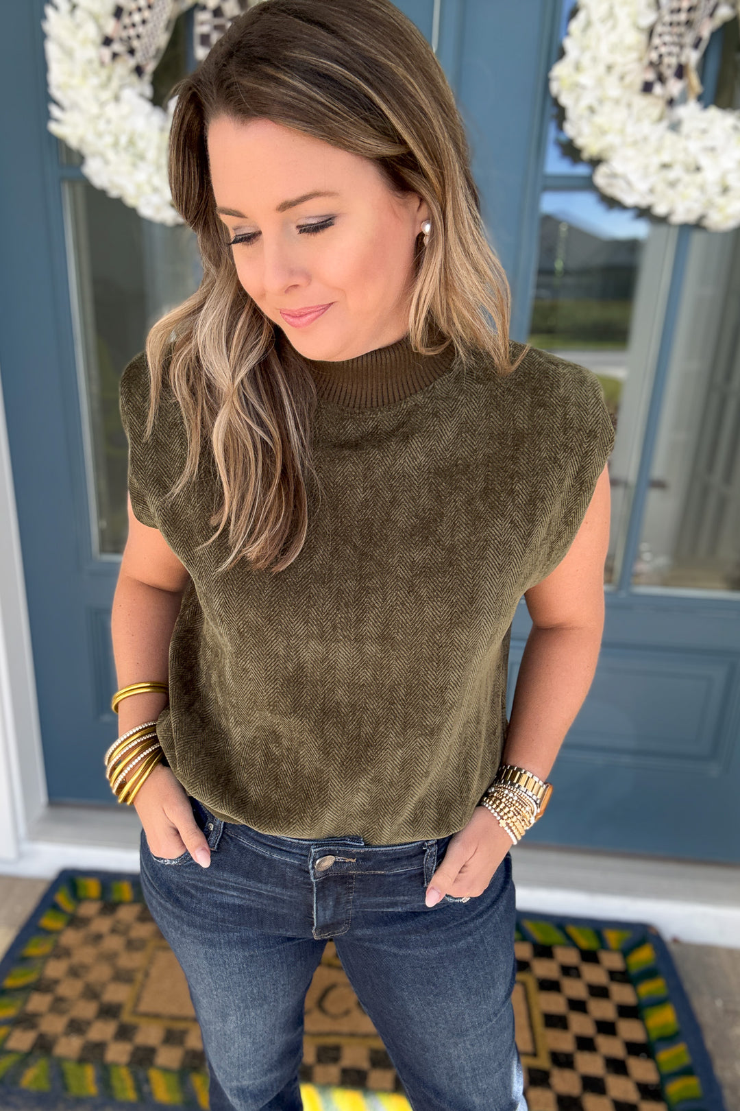 THML: Olive Heritage Mock Neck Top