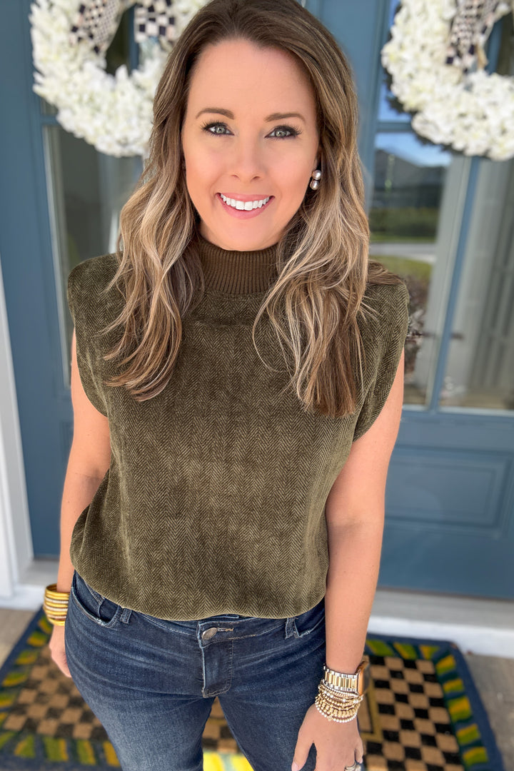 THML: Olive Heritage Mock Neck Top