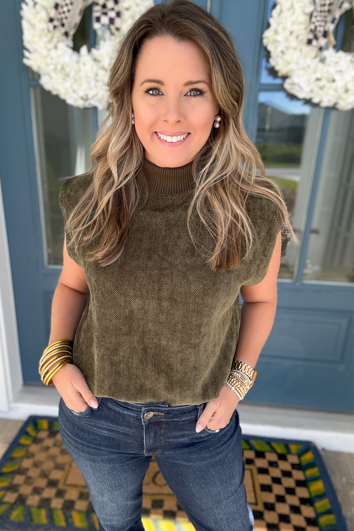 THML: Olive Heritage Mock Neck Top