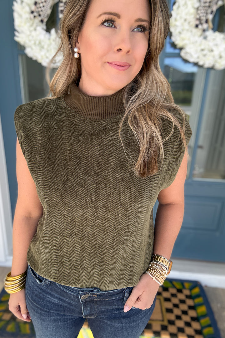 THML: Olive Heritage Mock Neck Top