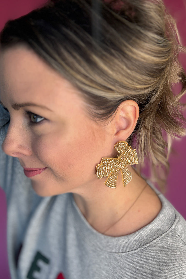 Gold Bow Beaded Earrings