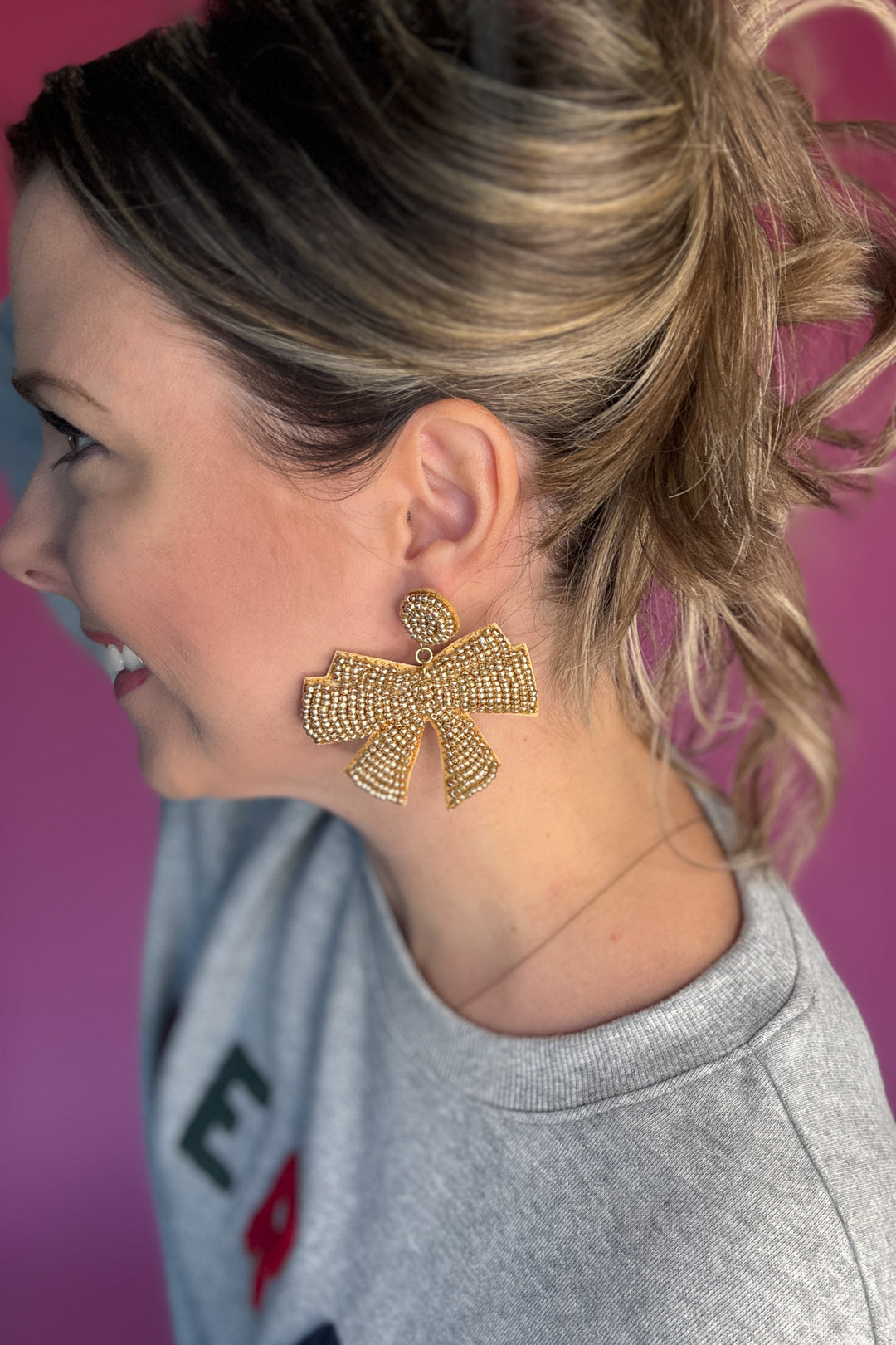 Gold Bow Beaded Earrings