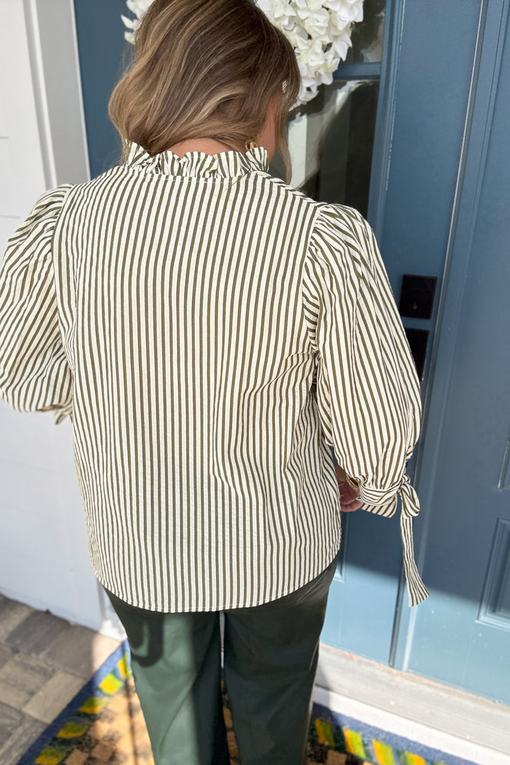Triple Threat Stripe Ruffle Top - Olive - B Social Boutique