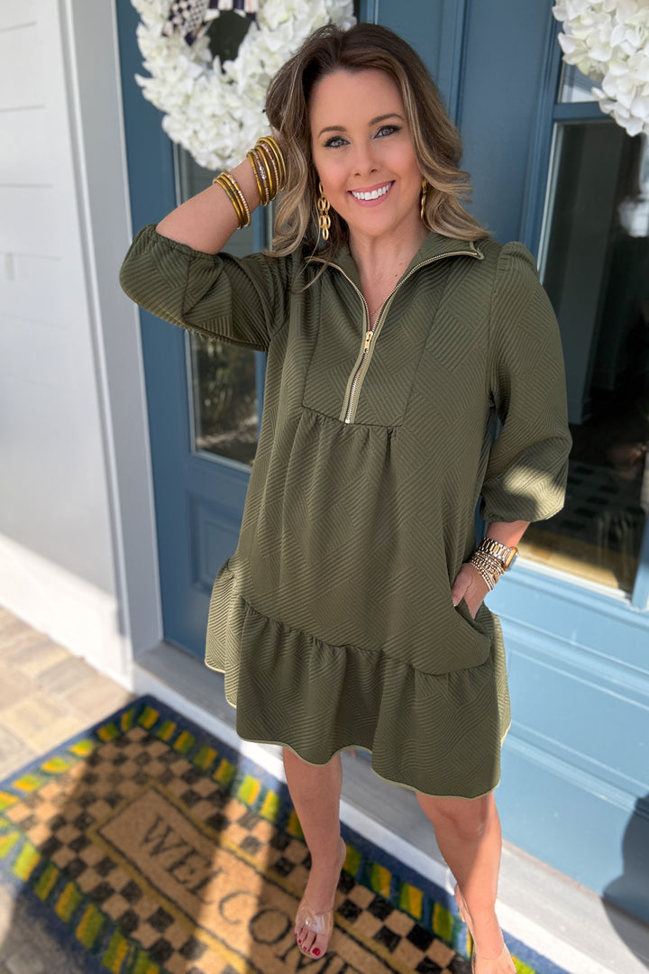 Get Textured Zip Dress - Olive
