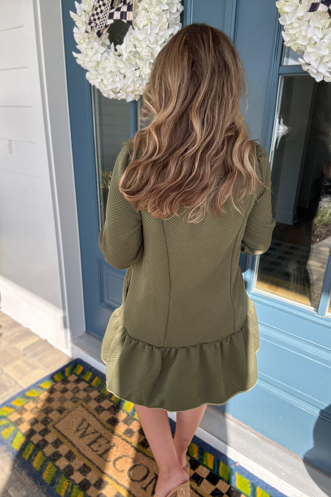 Get Textured Zip Dress - Olive