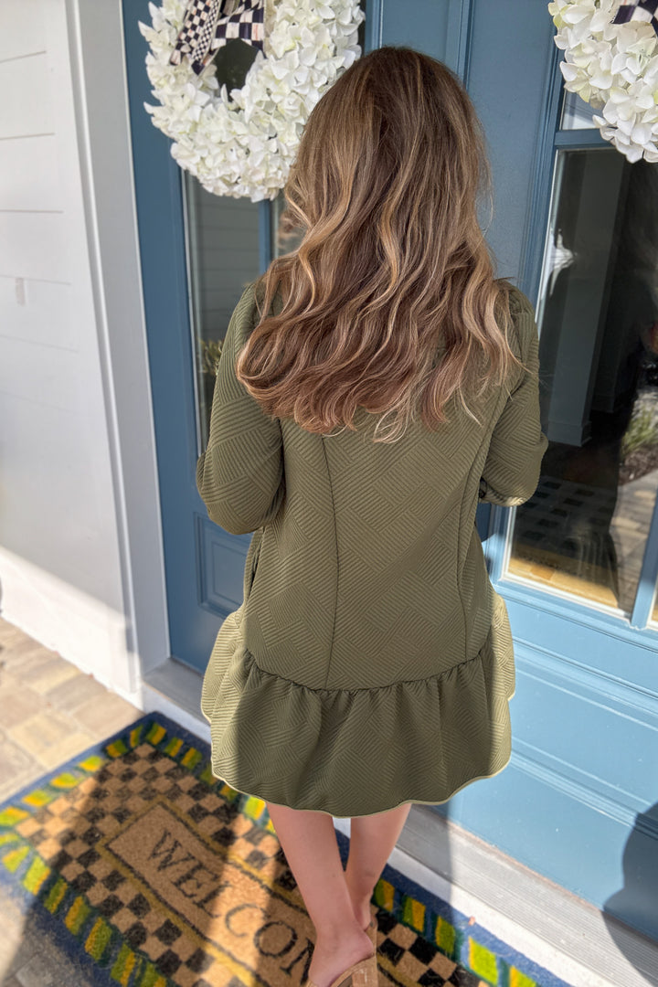 Get Textured Zip Dress - Olive