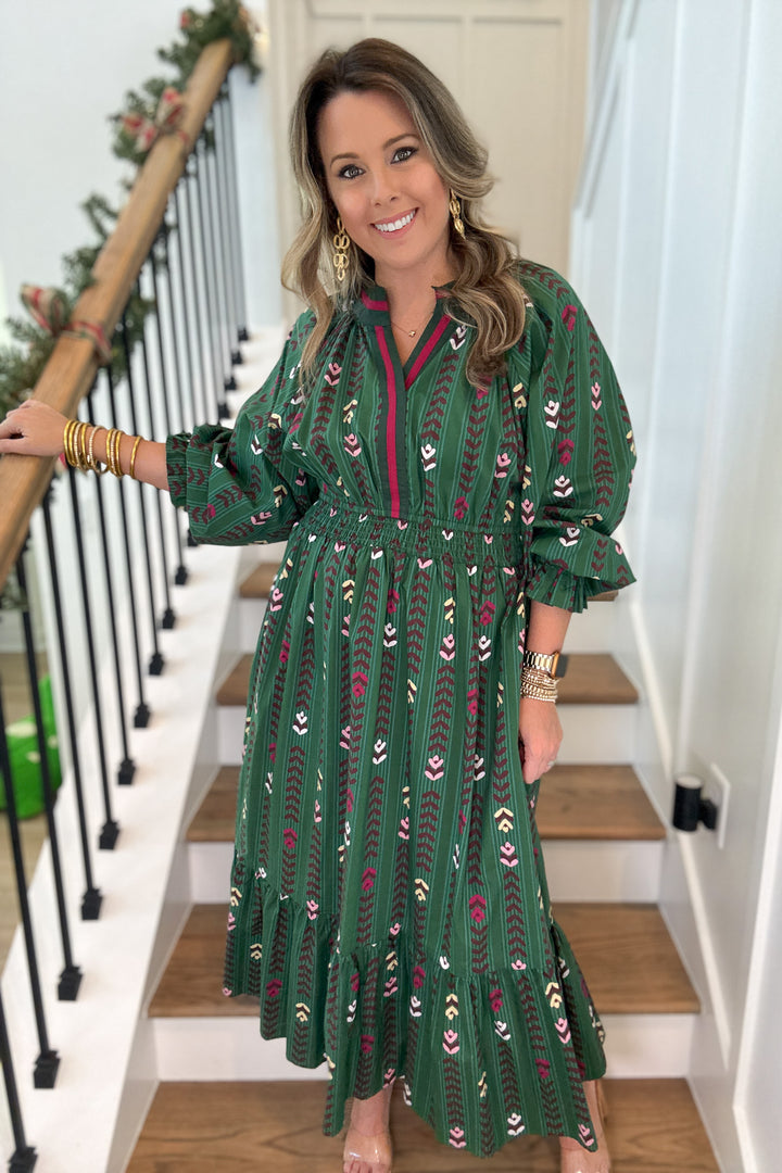 Follow Your Path Printed Midi Dress - Forrest Green
