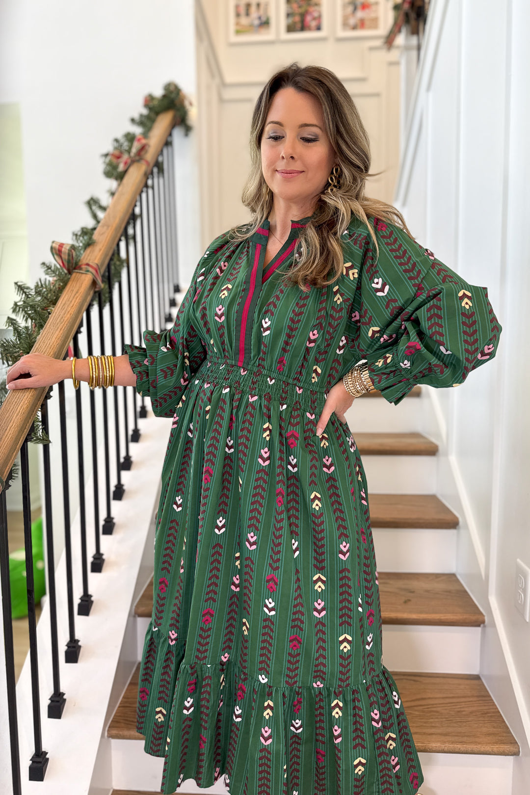 Follow Your Path Printed Midi Dress - Forrest Green