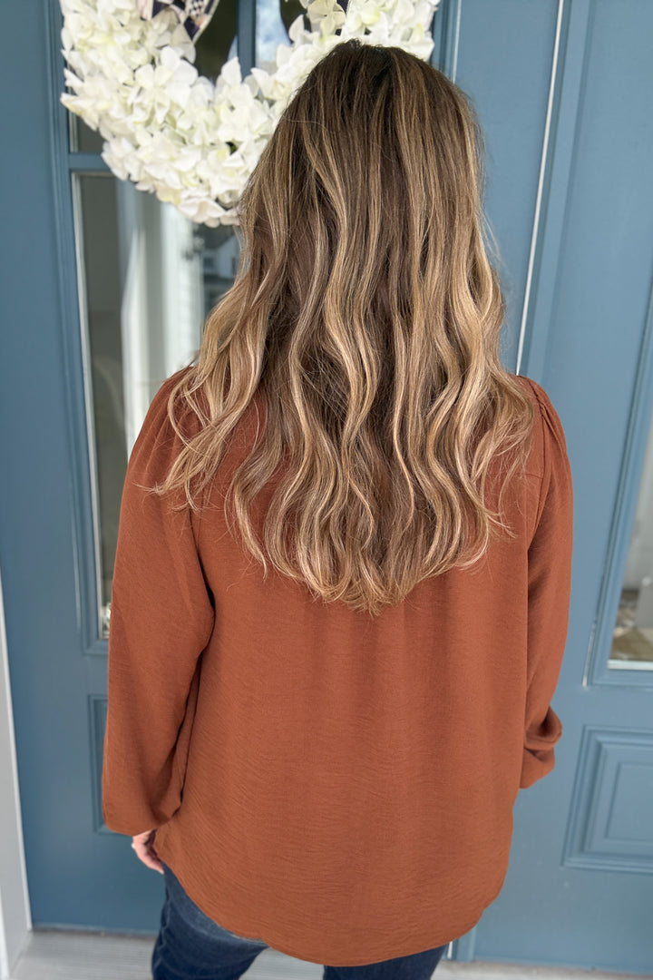 Cinnamon Ruffle Button Blouse - B Social Boutique