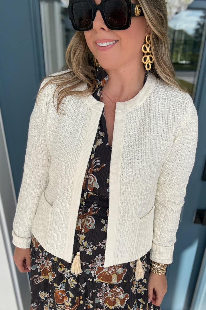CHUNKY KNIT OPEN FRONT CARDIGAN - IVORY - B Social Boutique